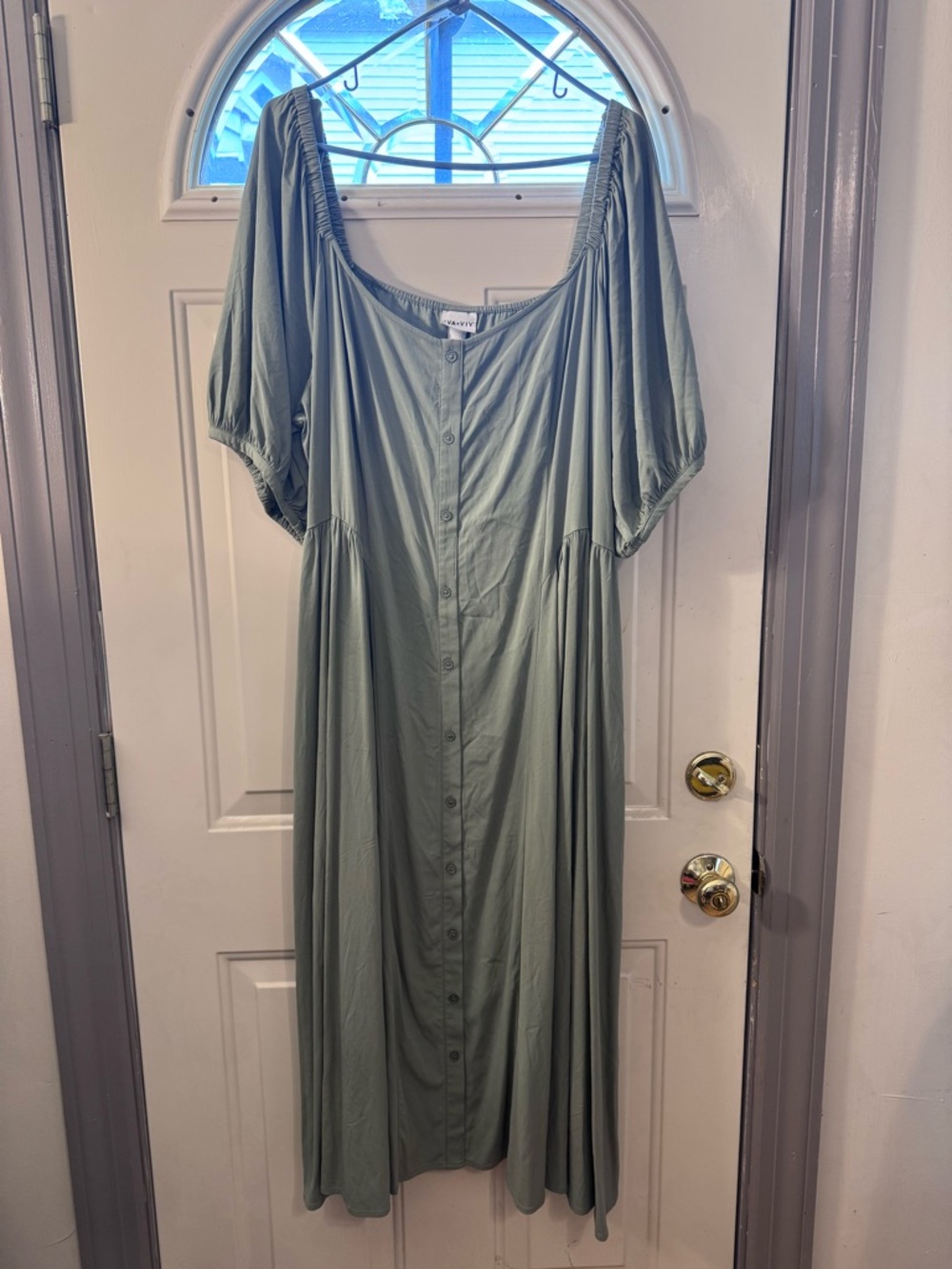 Ava & Viv Sage Green Button-Front Midi Dress